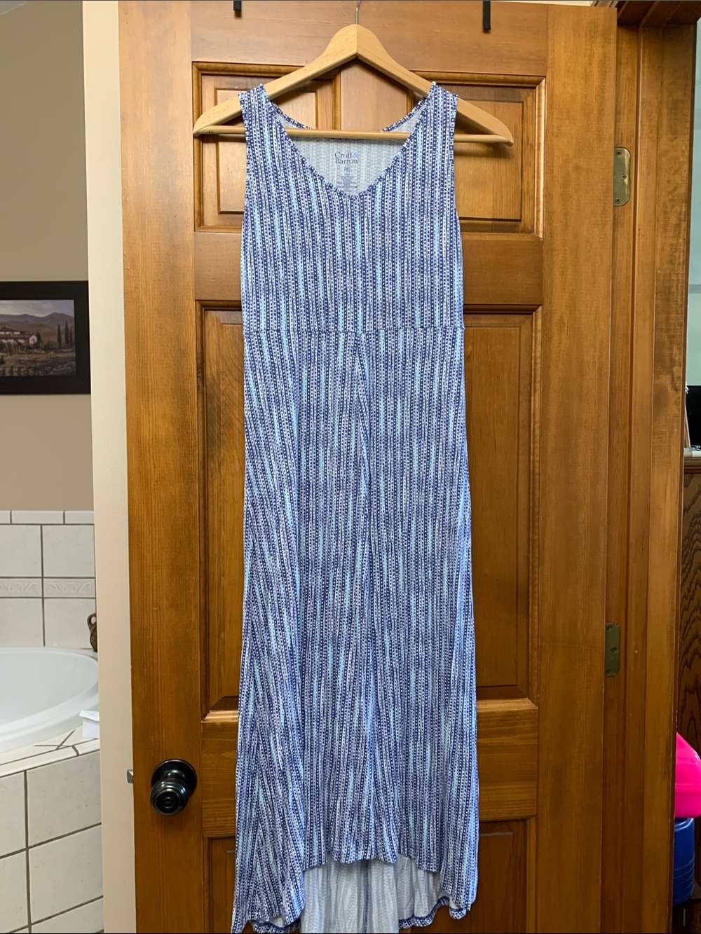 Croft and Barrow Blue Patterned V-Neck Maxi Dress